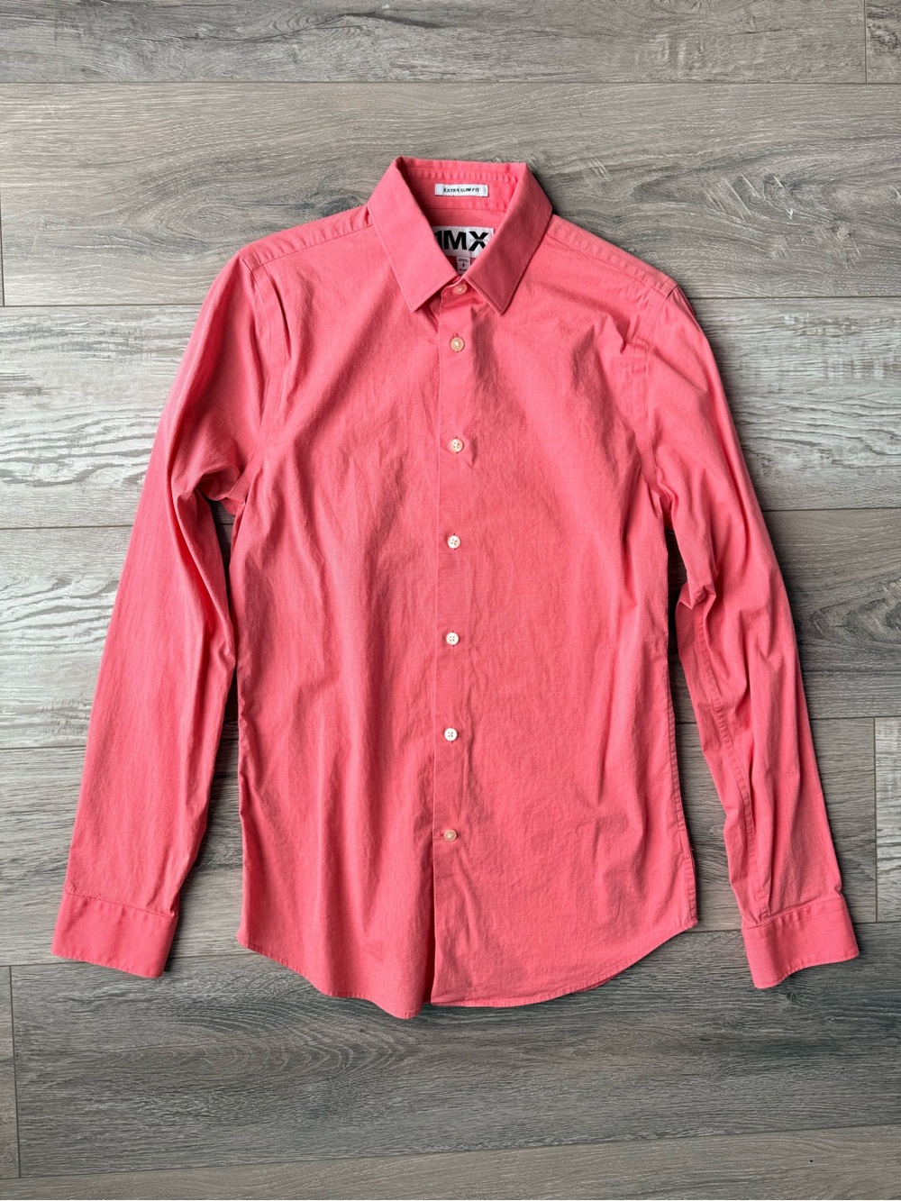 Express 1MX Coral Stretch Cotton Extra Slim Dress Shirt Men’s S 14-14.5